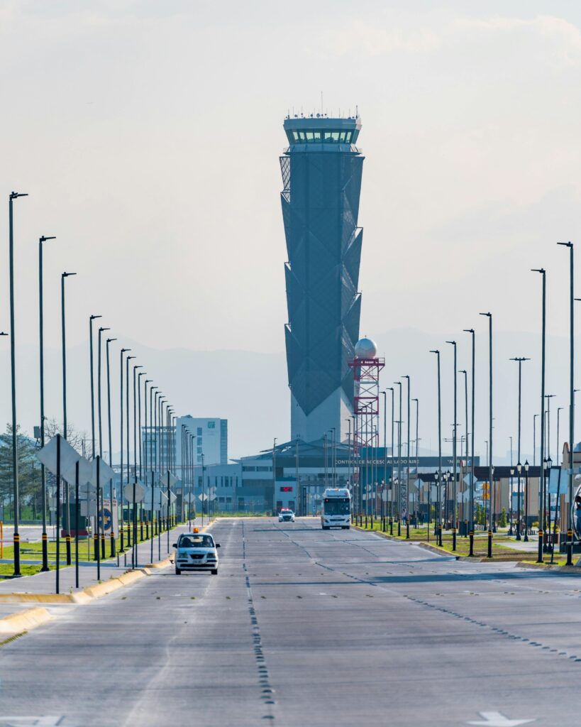 pexels-photo-19898944-19898944 A street view of Felipe Angeles Airport's control tower in Zumpango, Mexico.